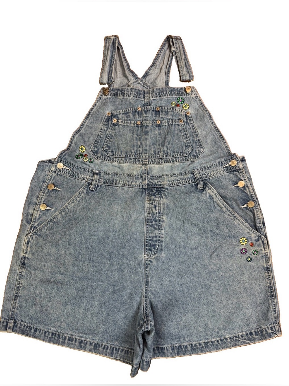 VTG Xhilaration Plus Size Women's 22W Light Blue Denim Overalls Bib Shorts 90’s